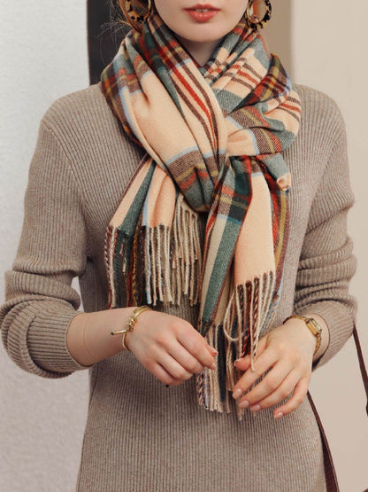 ELORÉA – Bufanda de cuadros para mujer con flecos decorativos