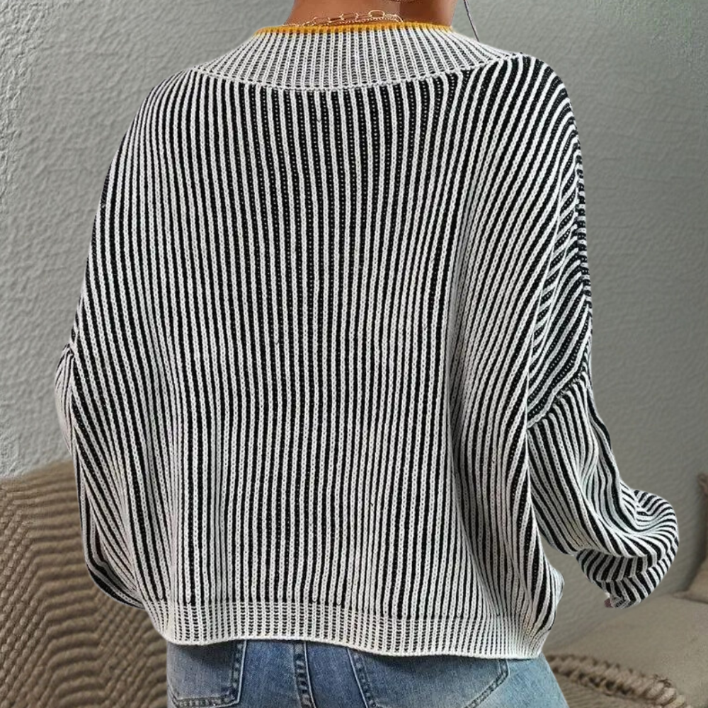 ELENA - Jersey de punto a rayas con hombros descubiertos para mujer