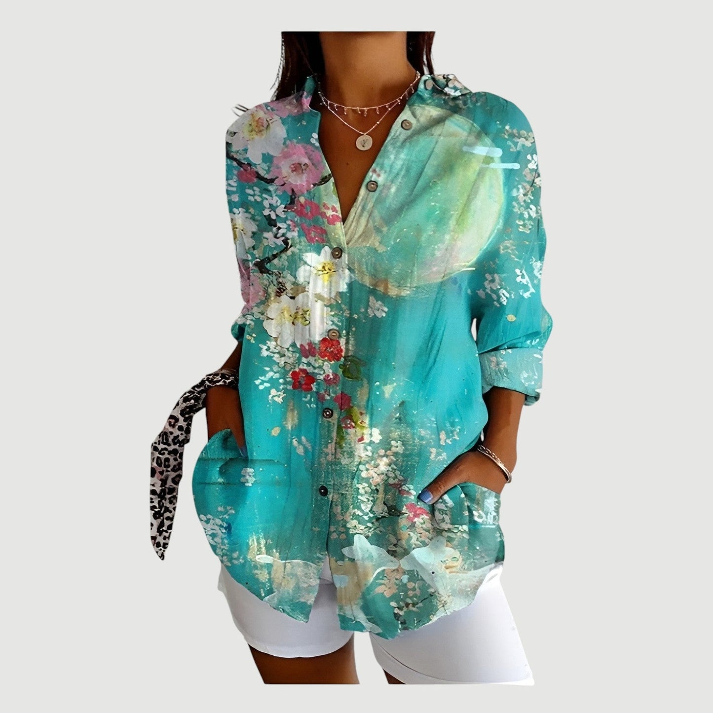 Blusa de mujer con estampado floral y botones – AMELINA