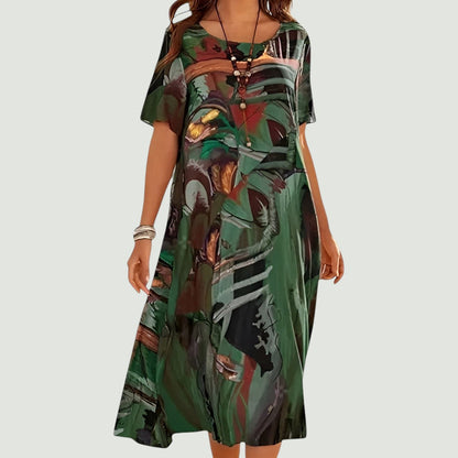 Vestido midi holgado con mangas cortas para mujer – HONORIA