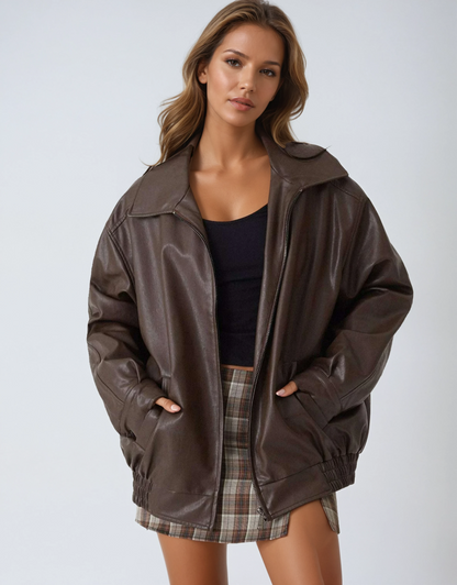 LORENZA – Cazadora de imitación piel para mujer con corte oversize