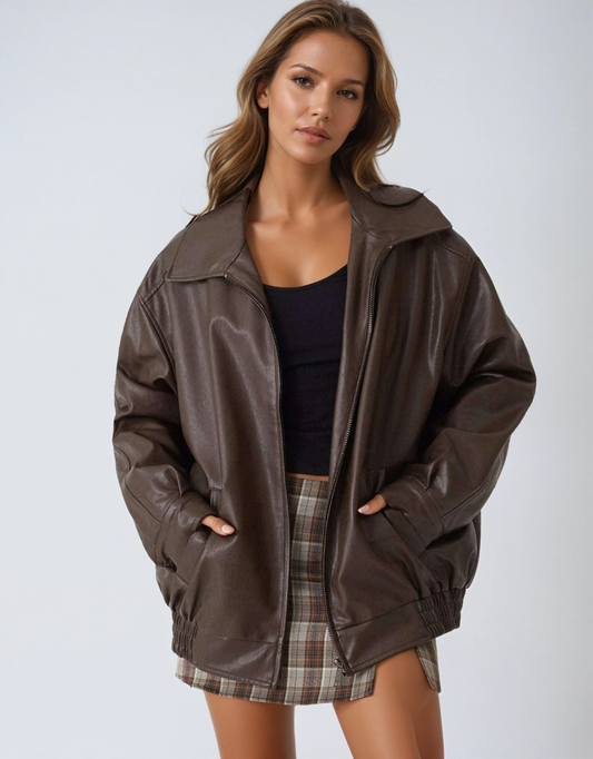 LORENZA – Cazadora de imitación piel para mujer con corte oversize