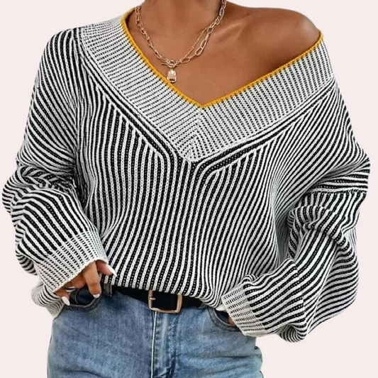 ELENA - Jersey de punto a rayas con hombros descubiertos para mujer