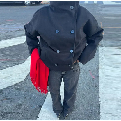 Abrigo de mujer mezcla de lana con cuello alto y botones – ELIANE